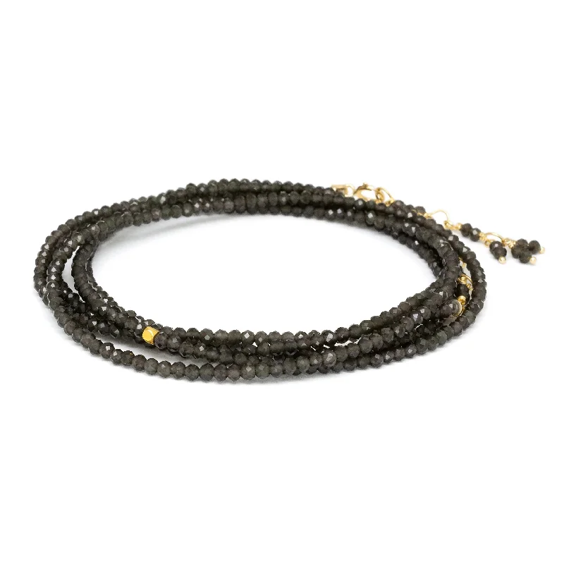 Vintage-inspired bangle bracelets with etched detailing for a timeless, antique look-ANNE SPORTUN 18K YELLOW GOLD OBSIDIAN BEAD WRAP BRACELET