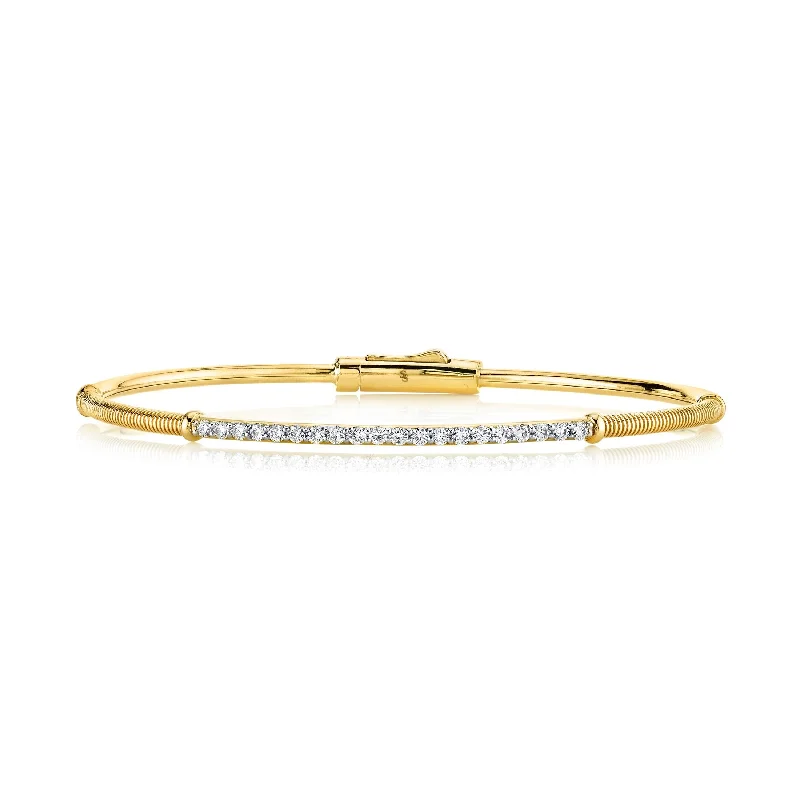 Elegant bangle bracelets with diamond-cut designs for added sparkle and elegance-SLOANE STREET 18K YELLOW GOLD DIAMOND HINGED BANGLE BRACELET - 0.38CTW