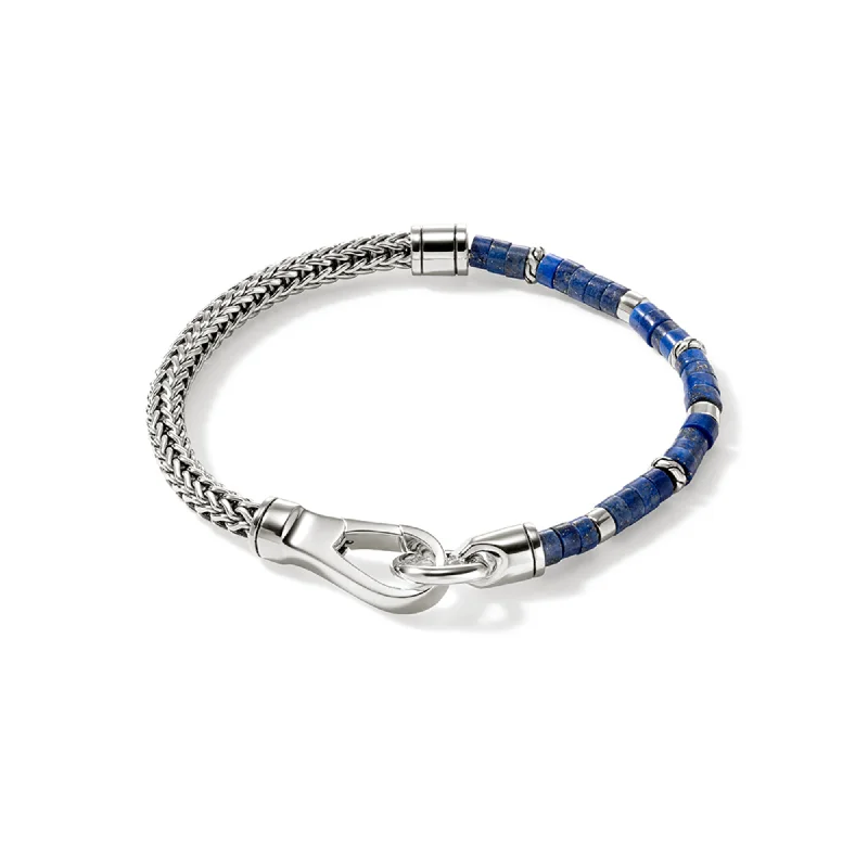 Vintage-inspired bangle bracelets with antique finishes for a retro, nostalgic style-JOHN HARDY LARGE STERLING SILVER LAPIS CHAIN BRACELET