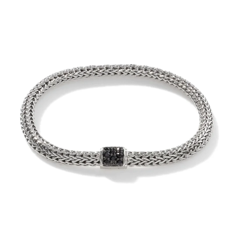 Stylish bangle bracelets with gemstone accents for a chic and modern look-JOHN HARDY MEDIUM STERLING SILVER ICON BRACELET WITH PAVE BLACK SAPPHIRE CLASP