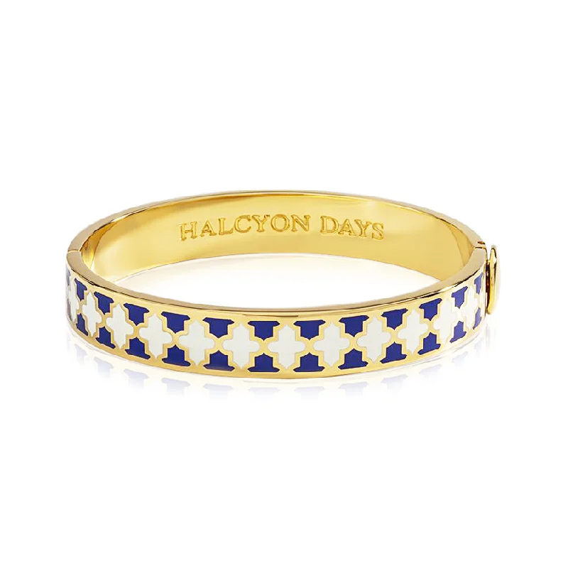 Best bangle bracelets with stacked designs for a trendy and fashionable look-Halcyon Days 18K Yellow Gold Agama Cobalt and Cream Bangle Bracelet