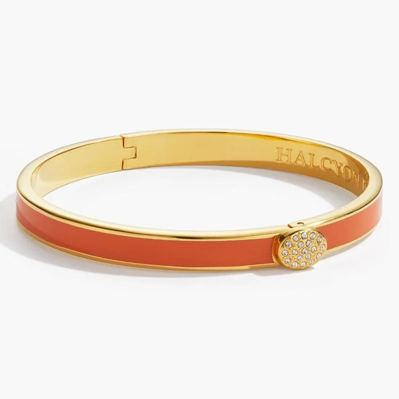 Traditional gold bangle bracelets with a smooth finish for a classic look-Halcyon Days 18K Yellow Gold Skinny Pave Orange Bangle Bracelet