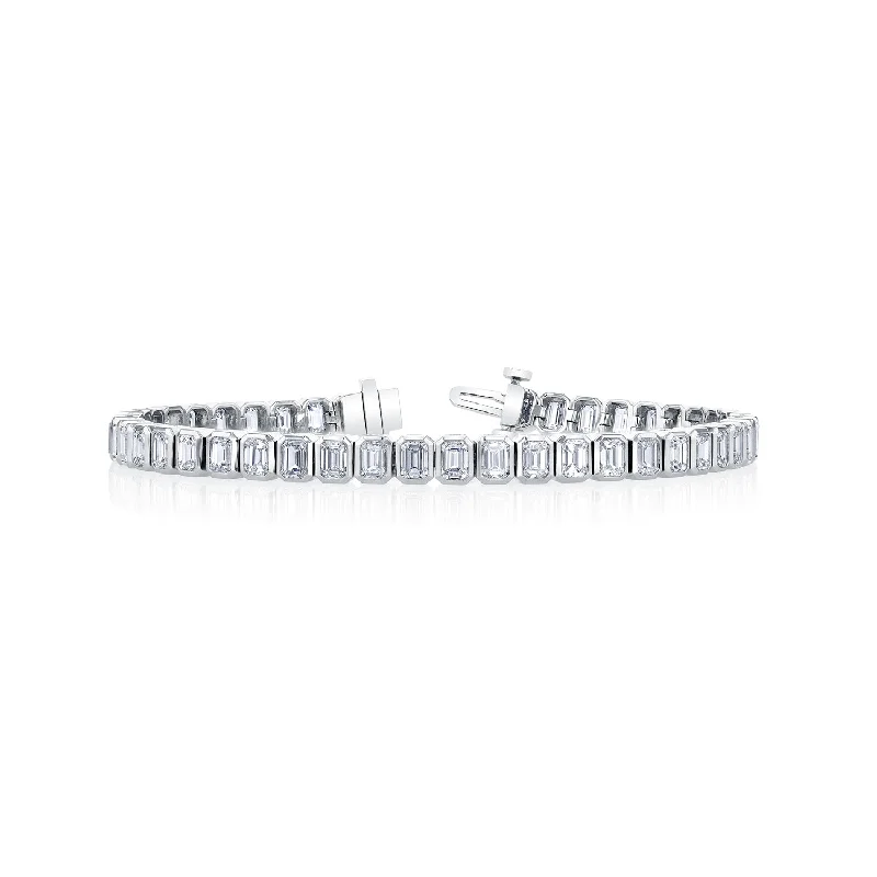 Best bangle bracelets with heart-shaped charms for a romantic and sweet touch-18K WHITE GOLD EMERALD-CUT DIAMOND TENNIS BRACELET - 7.51CTW