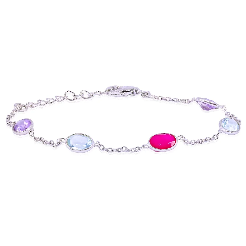 Best bangle bracelets with bright enamel colors for a fun and youthful style-STERLING SILVER MULTI-COLOR QUARTZ LINK BRACELET