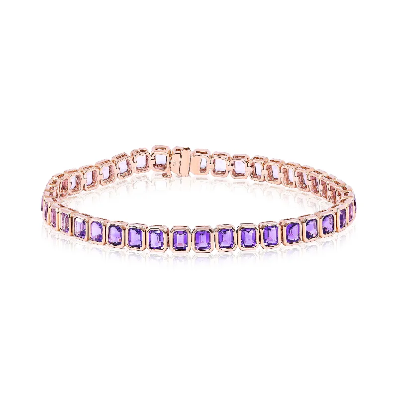 Best bangle bracelets with gold-filled material for an affordable luxury option-18K ROSE GOLD STRAIGHT LINE BEZEL-SET CUSHION AMETHYST BRACELET