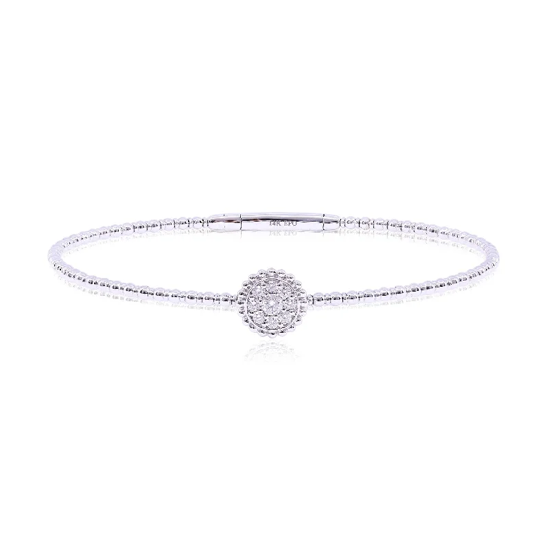 Best bangle bracelets with clear acrylic for a modern, transparent design-14K WHITE GOLD BEADED DIAMOND FLEXIBLE BANGLE BRACELET - 0.23CTW