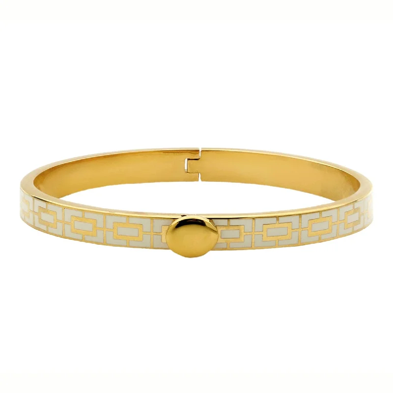 Bangle bracelets with hand-painted designs for an artistic and colorful look-HALCYON DAYS 18K YELLOW GOLD PLATED 6MM SKINNY CHAIN CREAM ENAMEL BANGLE BRACELET