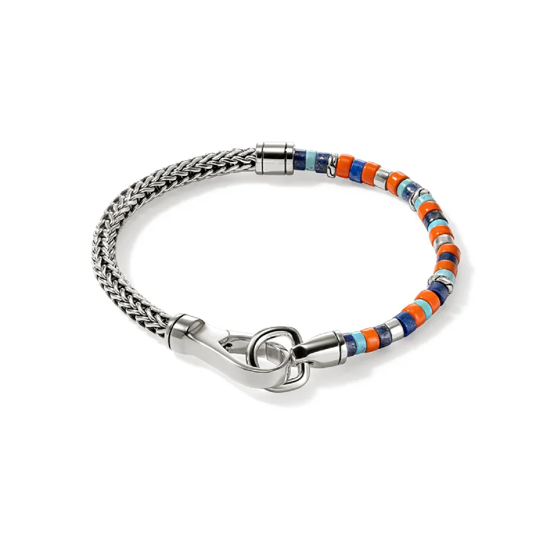 Best bangle bracelets with adjustable sizes for a comfortable and perfect fit-JOHN HARDY LARGE STERLING SILVER LAPIS, ORANGE BEAD AND TURQUOISE BRACELET