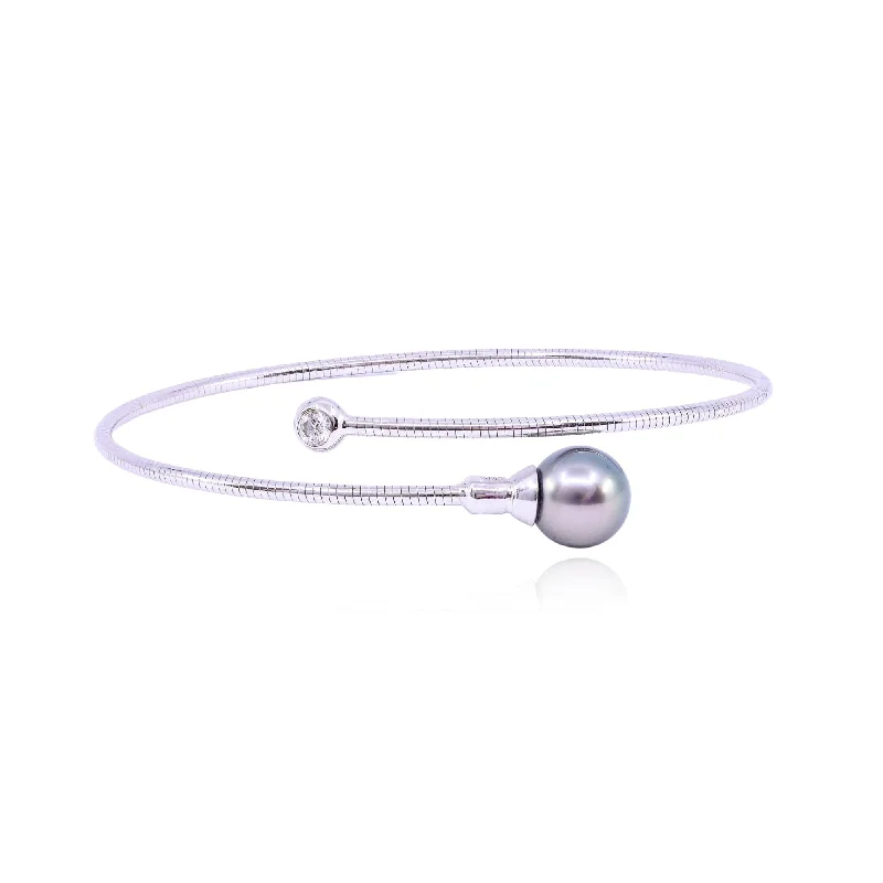 Best bangle bracelets with infinity symbols for a timeless and meaningful design-18K WHITE GOLD 8.5-9MM TAHITIAN PEARL DIAMOND BYPASS BRACELET