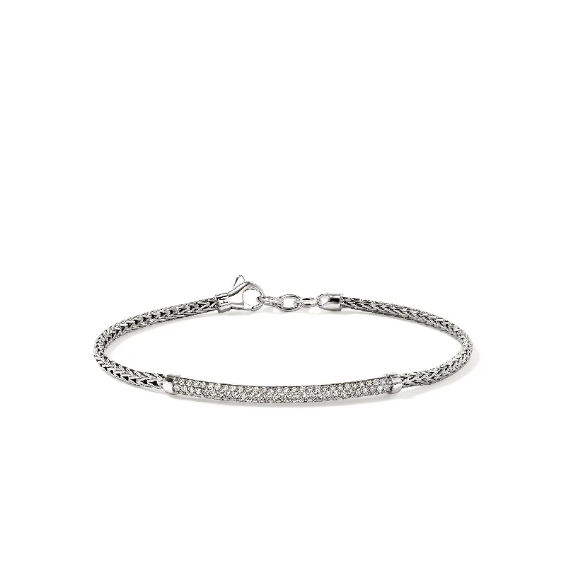 Best bangle bracelets with stacked designs for a trendy and fashionable look-JOHN HARDY MEDIUM ESSENTIAL STERLING SILVER PAVE DIAMOND BAR BRACELET