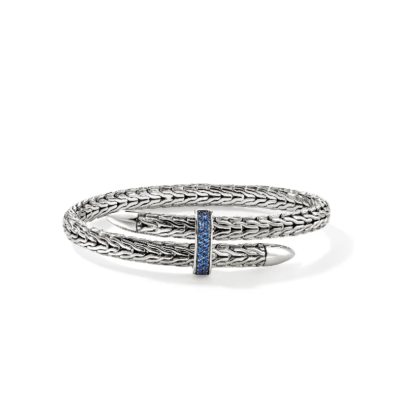 Best bangle bracelets with engraved inspirational quotes for an uplifting and stylish gift-JOHN HARDY MEDIUM STERLING SILVER BLUE SAPPHIRE SPEAR BYPASS CUFF BRACELET