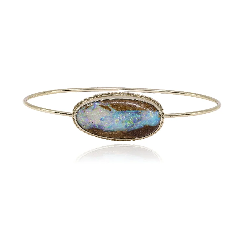 Wide bangle bracelets with bright gemstone accents for a bold, vibrant style-JAMIE JOSEPH 14K YELLOW GOLD OPALIZED WOOD BANGLE BRACELET