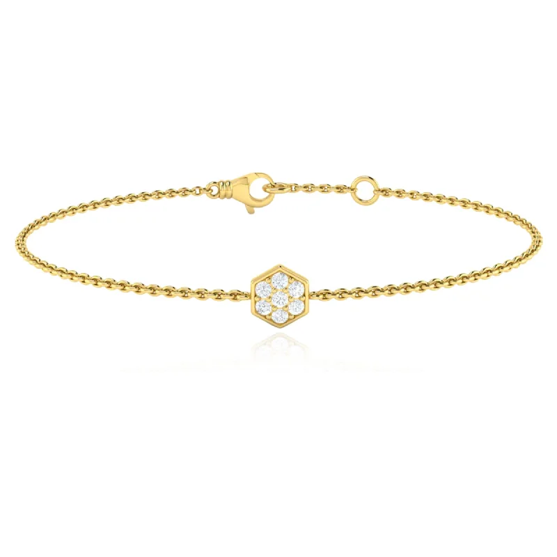 Best bangle bracelets with nature-inspired designs like leaves and flowers-14K YELLOW GOLD DIAMOND HONEYCOMB BRACELET - 0.18CTW