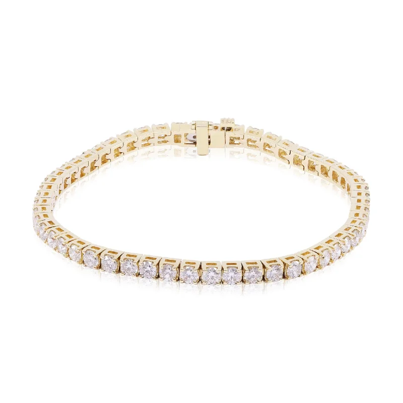 Best bangle bracelets with engraved birthstones for a personalized, meaningful gift-18K YELLOW GOLD STRAIGHT LINE TENNIS BRACELET WITH ROUND DIAMONDS 5.54CTW