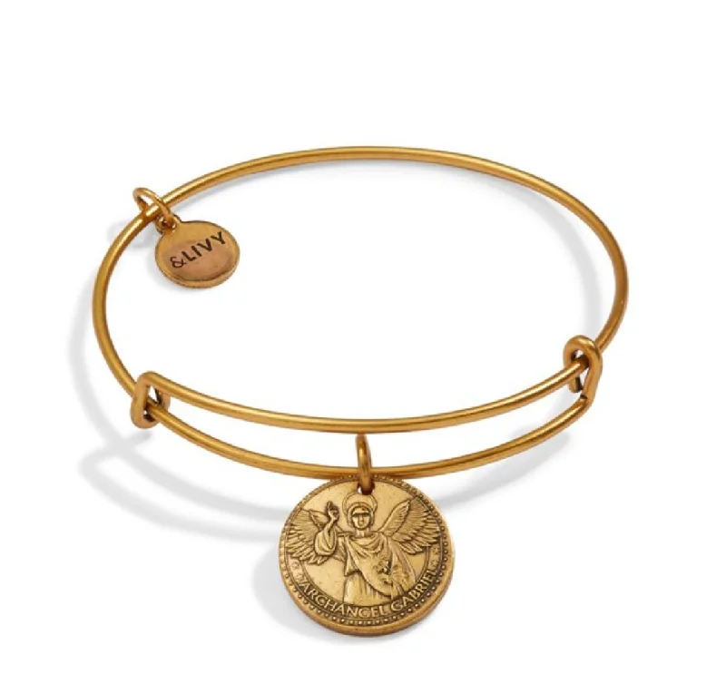 Best bangle bracelets with adjustable sizes for a comfortable and perfect fit-Better Together - Mother Mary/Archangel Gabriel Bangle - Antique Gold Finish by &Livy