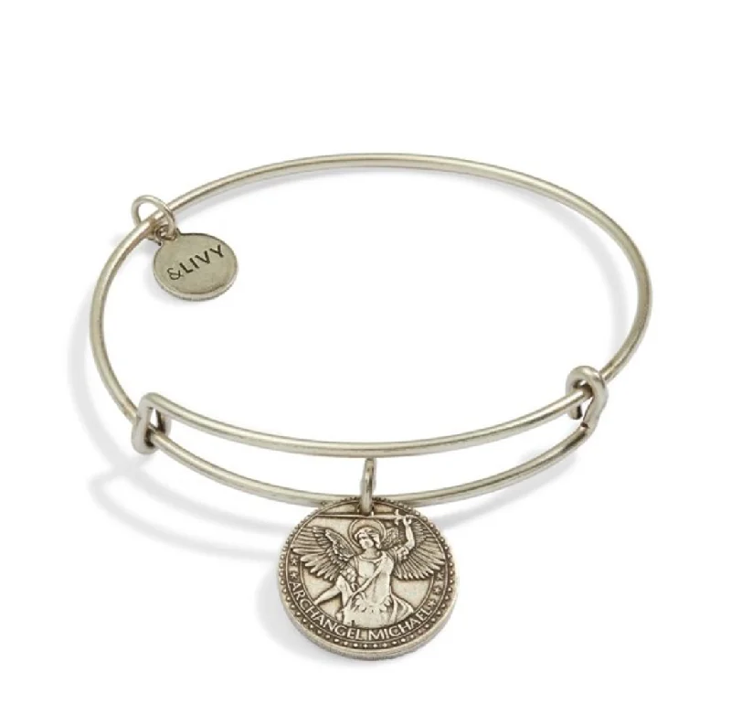 Unique bangle bracelets with colorful enamel designs for a vibrant and playful look-Better Together - Mother Mary/Archangel Michael Bangle - Antique Silver Finish by &Livy