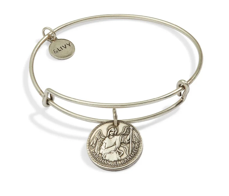 Best bangle bracelets with customizable charms for a personalized, unique piece-Better Together - Mother Mary/Archangel Raphael Bangle - Antique Silver Finish by &Livy