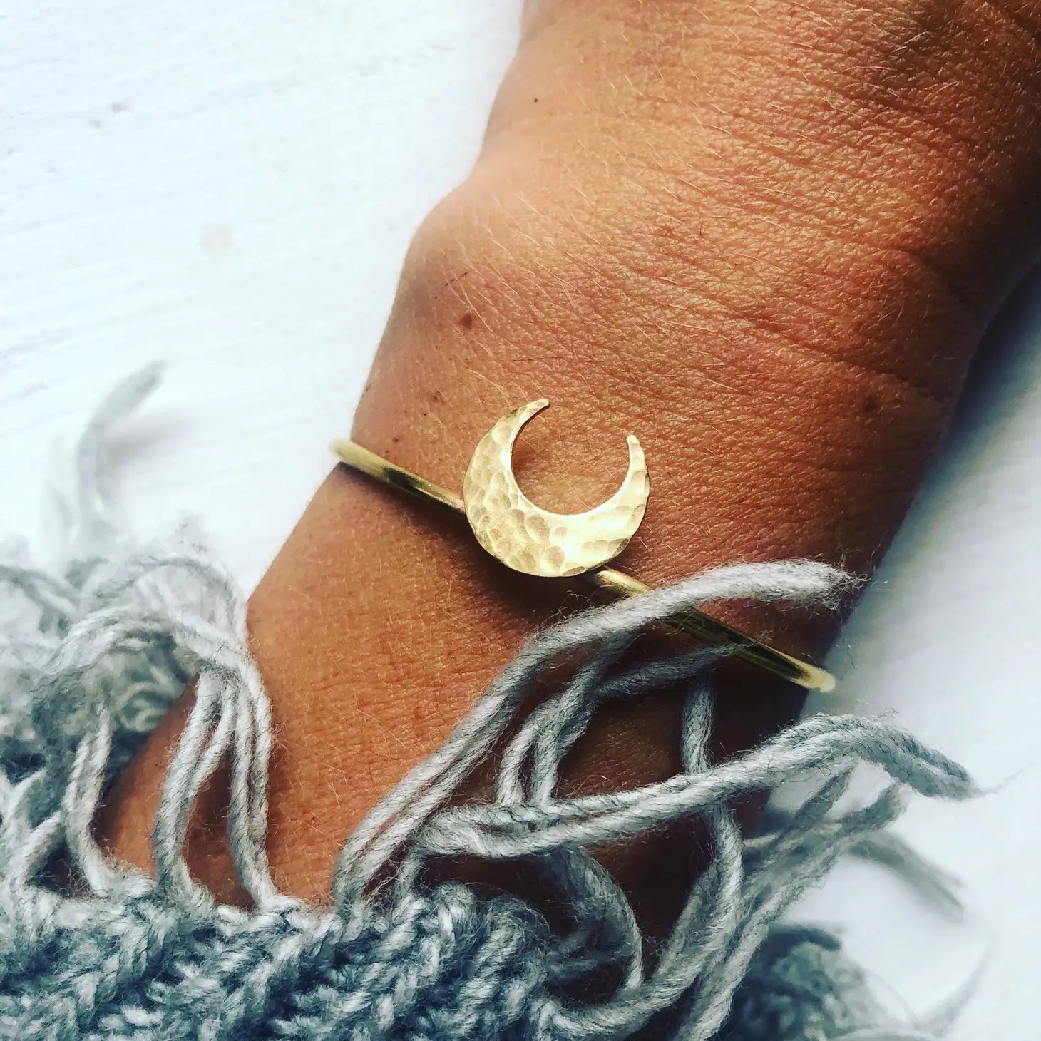 Bangle bracelets with polished marble inlays for a chic and trendy appearance-Crescent Moon Handcrafted Cuff Bracelet