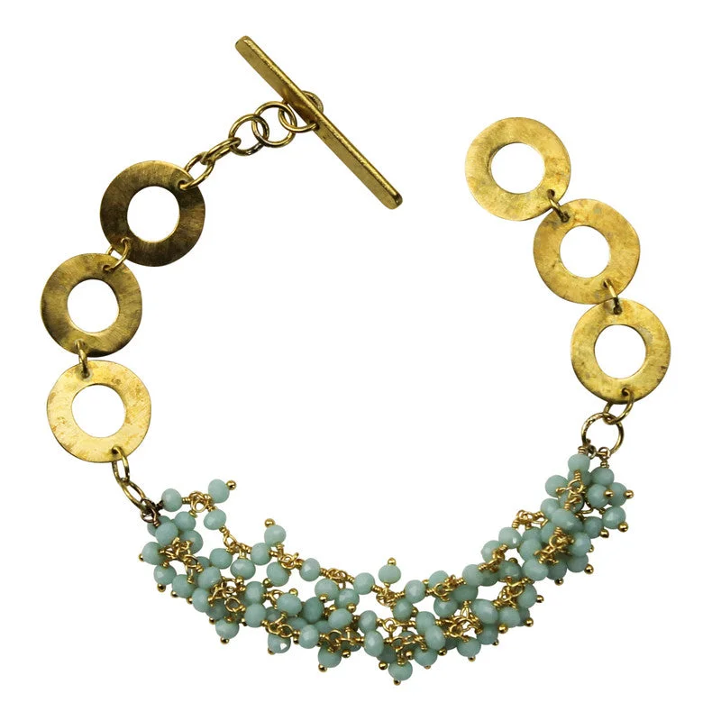 Best bangle bracelets with gold-plated finishes for an affordable luxury option-Bracelet, Brass, Amazonite Beaded Chain