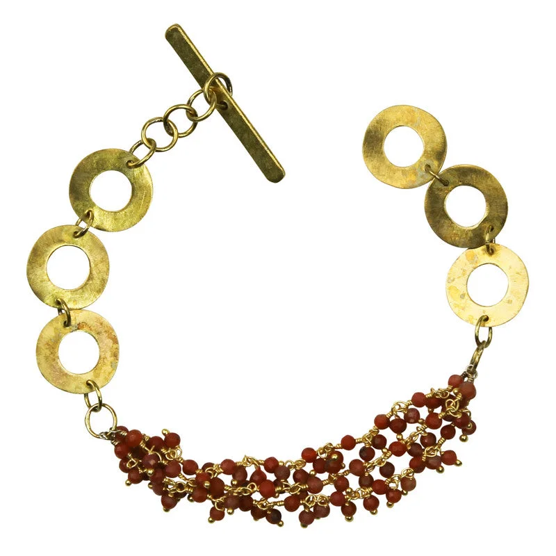 Oversized bangle bracelets with unique textures for a statement-making accessory-Bracelet, Brass, Carnelian Beaded Chain