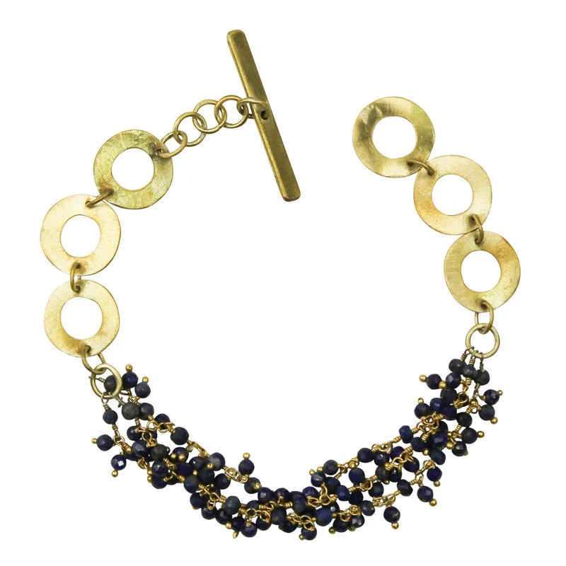 Lightweight bangle bracelets with subtle shimmer for an understated yet elegant look-Bracelet, Brass, Lapis Beaded Chain