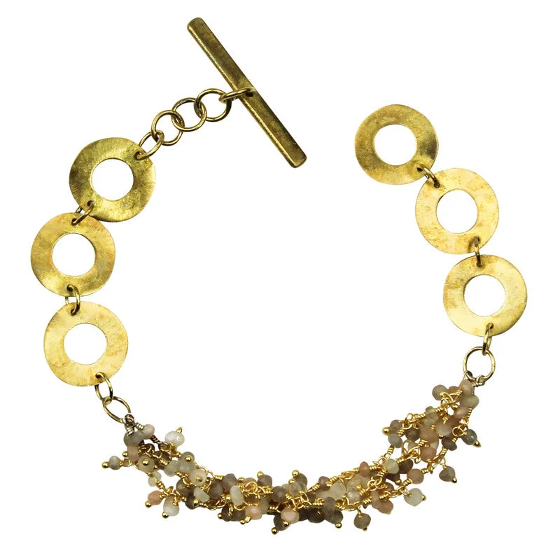 Bold bangle bracelets with textured finishes for a dynamic and modern style-Bracelet, Brass, Moonstone Beaded Chain