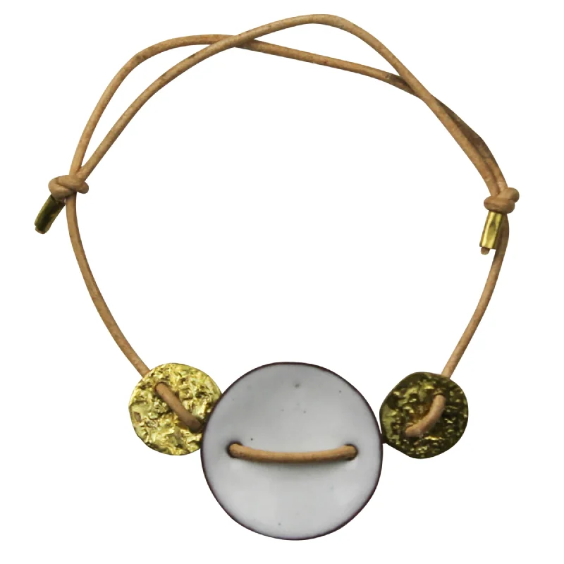 Bangle bracelets with gold and silver mixed metals for a stylish and versatile accessory-Bracelet - Threaded Discs, White