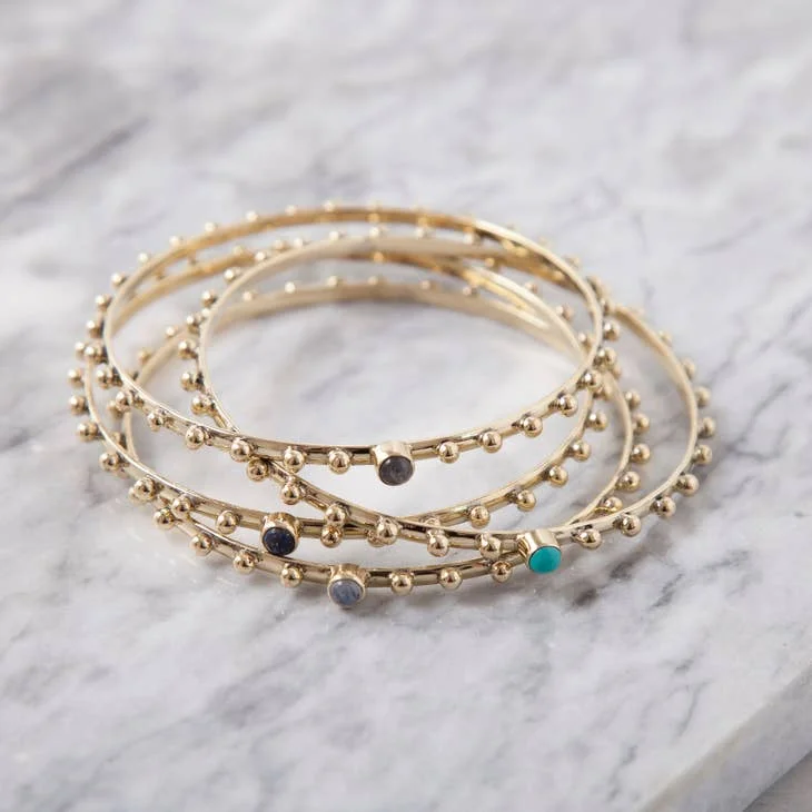 Sleek bangle bracelets with modern metallic finishes for a polished, chic design-Turquoise Studded Brass Bangle Bracelet