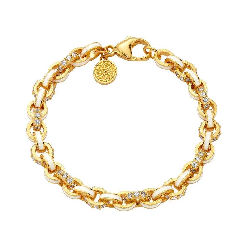 Best bangle bracelets with hammered gold finishes for a textured, rustic feel-Diamond Link Bracelet - White Enamel