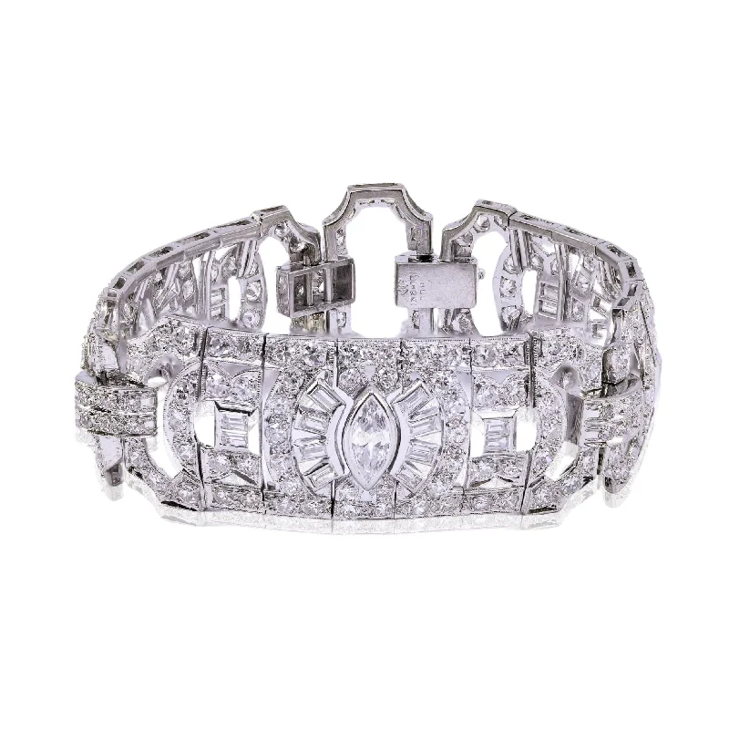 Elegant bangle bracelets with diamond-shaped stones for a sophisticated look-ESTATE PLATINUM ART DECO DIAMOND BRACELET - 3.75CTW