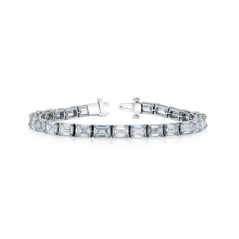 Minimalist bangle bracelets with a thin profile for a sleek and subtle appearance-18K WHITE GOLD EMERALD-CUT DIAMOND TENNIS BRACELET - 8.78CTW