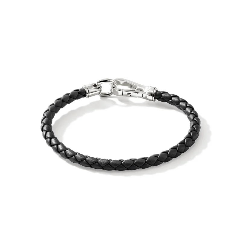 Best bangle bracelets with thin, delicate chains for an understated, sophisticated look-JOHN HARDY LARGE BRAIDED LEATHER BRACELET WITH STERLING SILVER