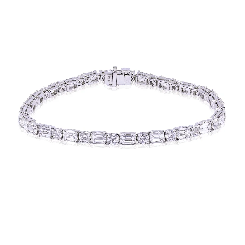 Bangle bracelets with gold and silver mixed metals for a stylish and versatile accessory-PLATINUM ROUND AND EMERALD CUT DIAMOND TENNIS BRACELET - 10.33CTW