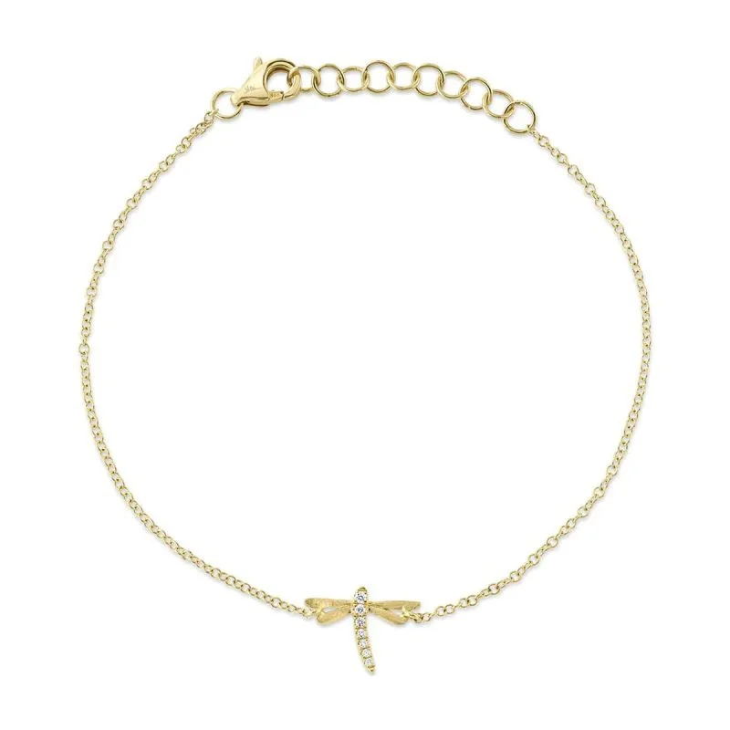 Bangle bracelets with braided leather straps for a chic, rustic vibe-SHY CREATION 14K YELLOW GOLD DIAMOND DRAGONFLY BRACELET