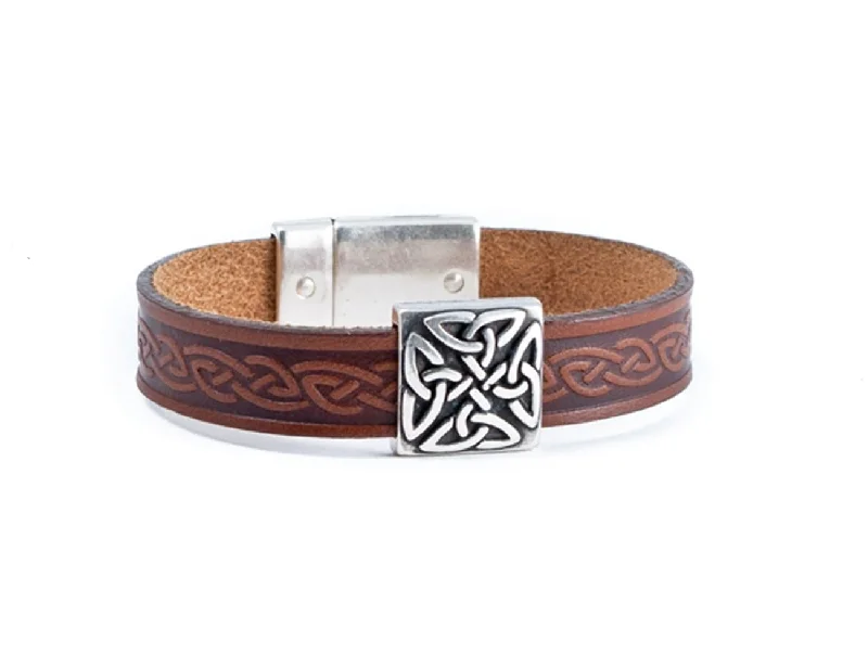 Best bangle bracelets with animal motif designs for a quirky, fun accessory-Biddy Murphy Irish Leather Bracelet Celtic Knot Charm Three Colors Unisex Made by Our Maker-Partner in Co. Cork