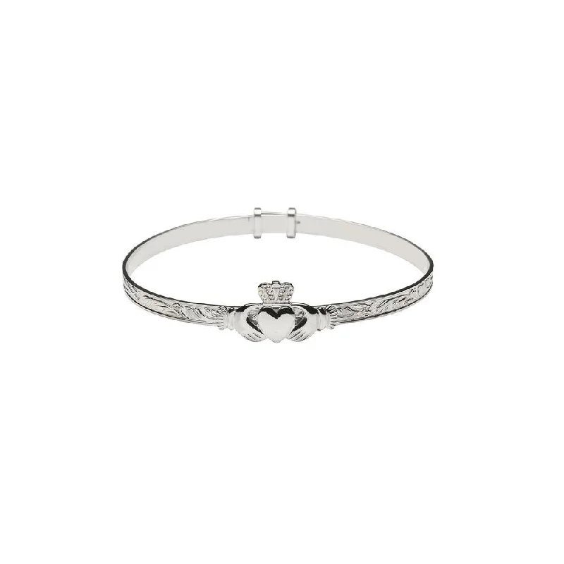 Best bangle bracelets with engraved messages for personalized gifts and keepsakes-Claddagh Bracelet Ladies Sterling Silver Adjustable Made by Our Maker-Partner in Co. Dublin