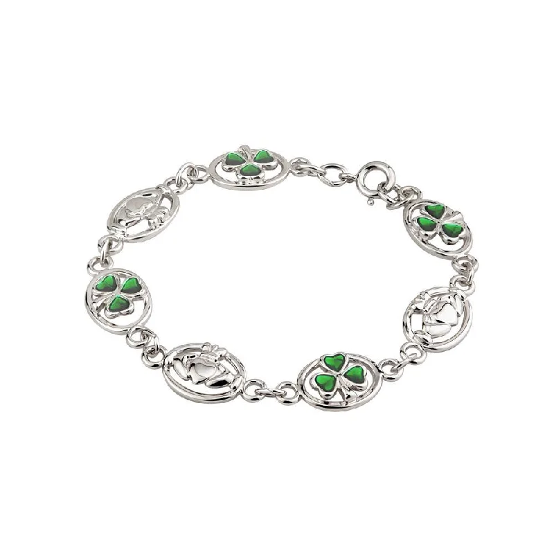 Elegant bangle bracelets with diamonds for a luxurious and sparkling accessory-Irish Claddagh Bracelet with Shamrocks – A Timeless Gift