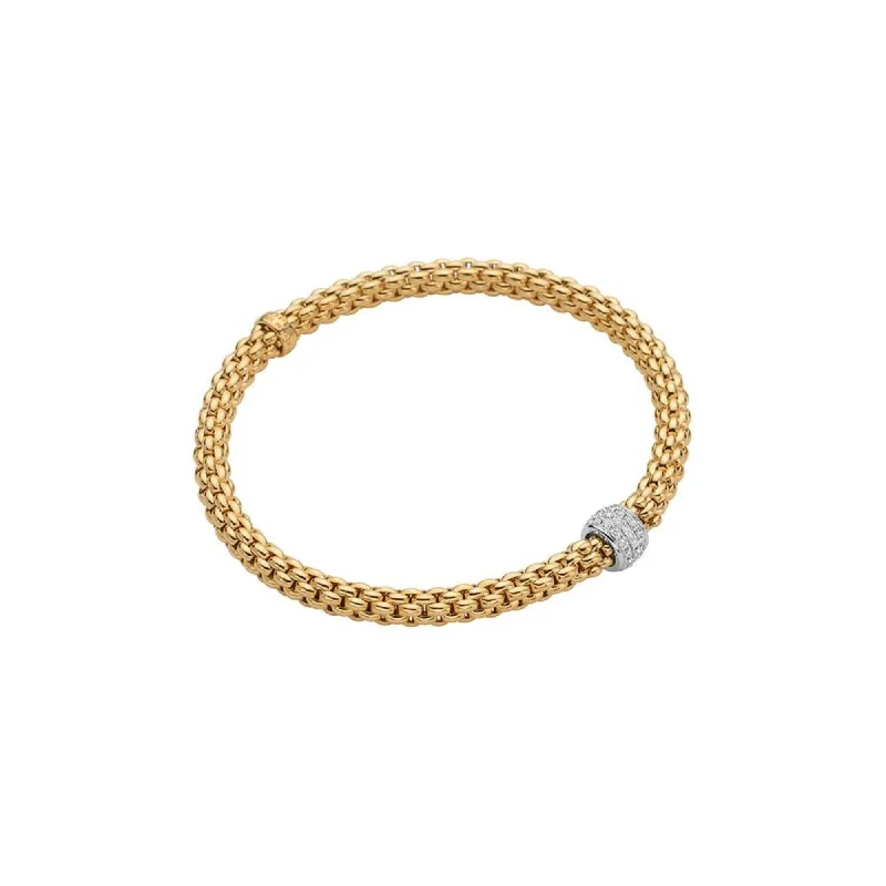 Stackable bangle bracelets with customizable charms for a personalized collection-FOPE 18K YELLOW GOLD SOLO COLLECTION FLEX'IT BRACELET WITH DIAMONDS - SZ MED