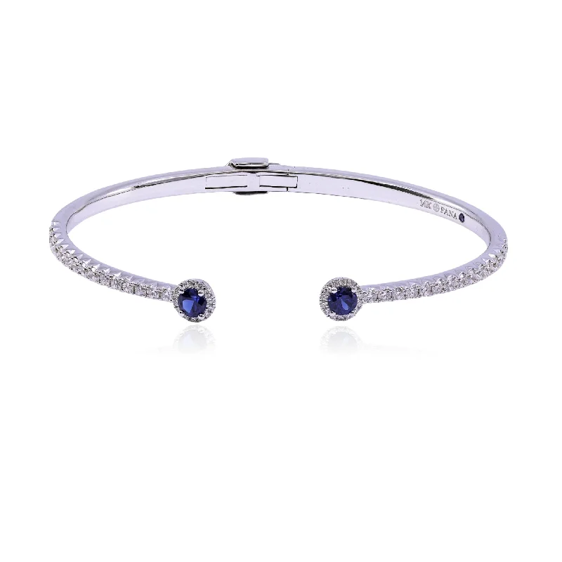 Best bangle bracelets with sapphire stones for an elegant and rich pop of color-14K WHITE GOLD DIAMOND SAPPHIRE CUFF BRACELET - 1.34CTW