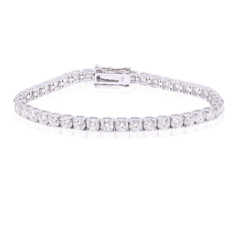 Stacked bangle bracelets with alternating textures for a dynamic, trendy look-18K WHITE GOLD DIAMOND TENNIS BRACELET - 10.12CTW