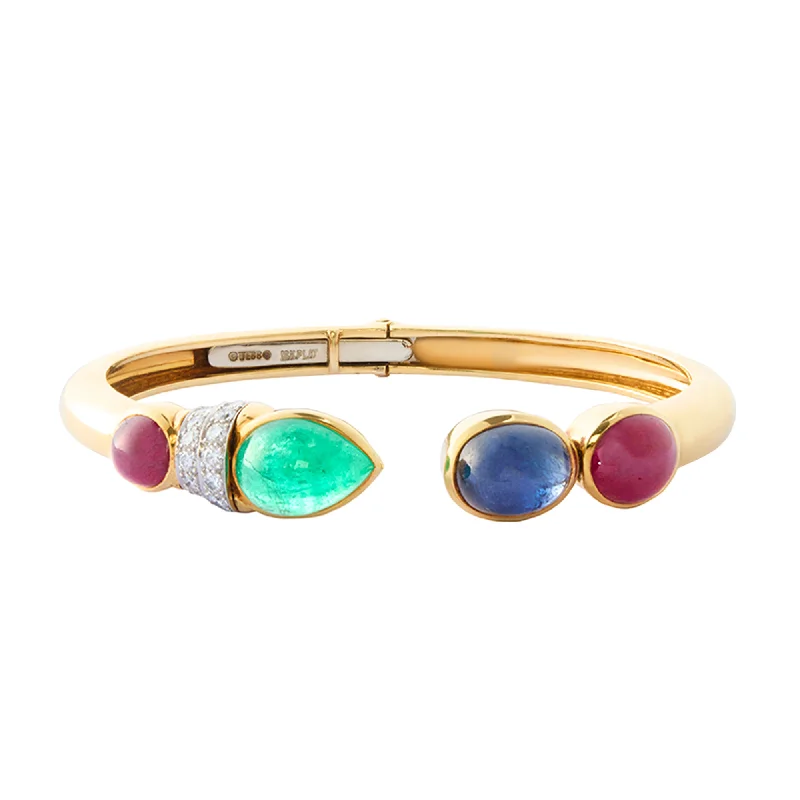 Classic bangle bracelets with clean lines for an elegant and versatile accessory-David Webb Bangle - Ruby, Sapphire, Emerald and Diamond