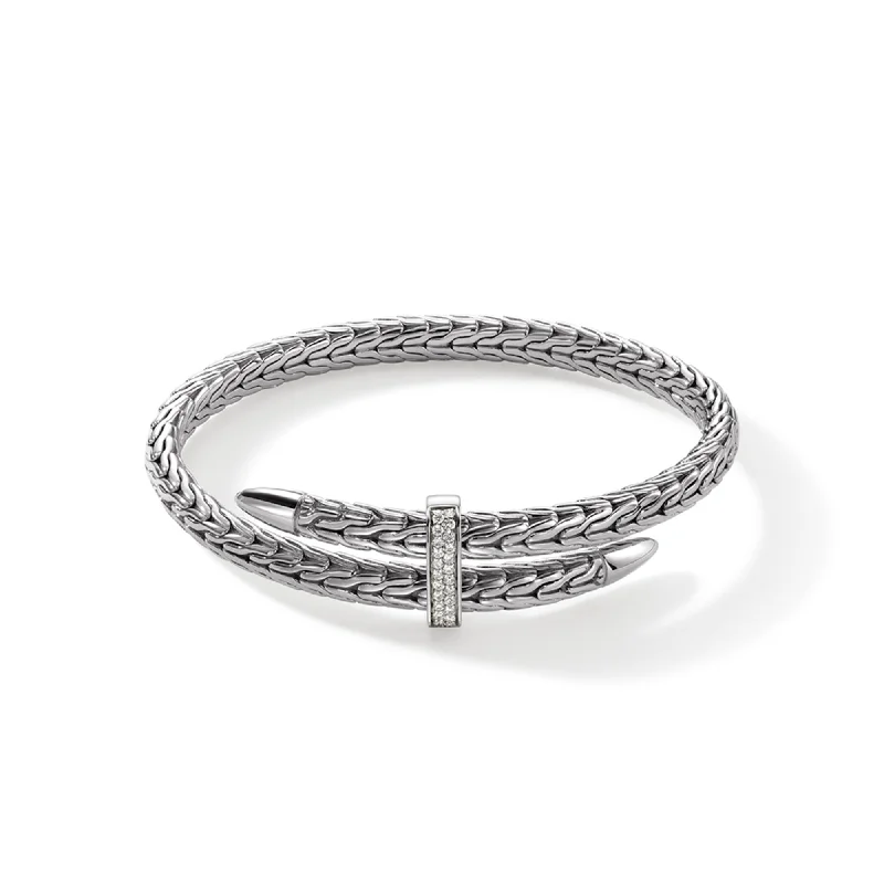 Best bangle bracelets with stacked designs for a trendy and fashionable look-JOHN HARDY MEDIUM STERLING SILVER PAVE SPEAR FLEX CUFF DOUBLE BRACELET