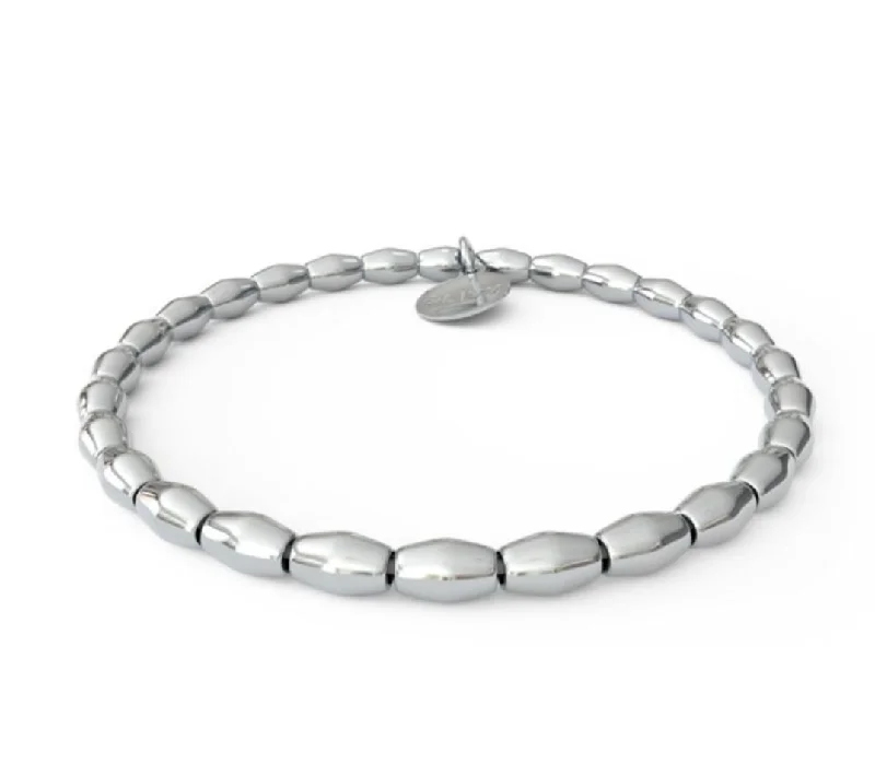 Best bangle bracelets with clear acrylic for a modern, transparent design-Diamond Smooth Shiny Silver Beaded Stretch Bracelet by &Livy