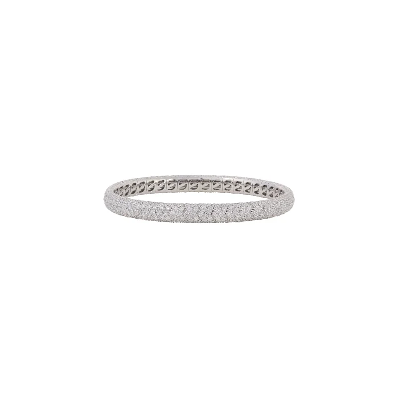 Bangle bracelets with polished marble inlays for a chic and trendy appearance-Diamond Stretch Bracelet - White Gold