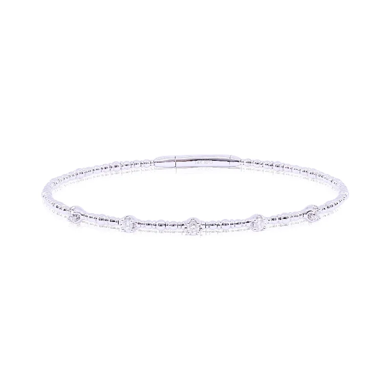 Bangle bracelets with gold and silver mixed metals for a stylish and versatile accessory-14K WHITE GOLD BEADED DIAMOND FLEXIBLE BANGLE BRACELET - 0.23CTW