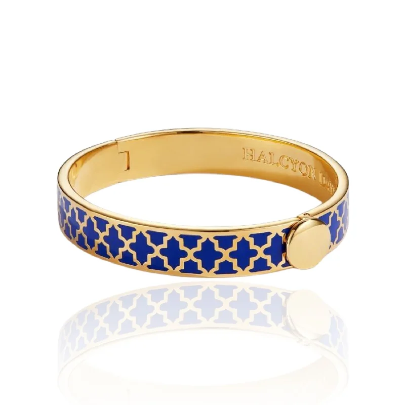 Best bangle bracelets with heart-shaped charms for a romantic and sweet touch-18K YELLOW GOLD PLATED 10MM AGAMA DEEP COBALT ENAMEL BANGLE BRACELET