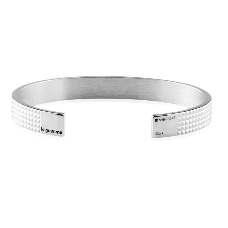 Stackable bangle bracelets with customizable charms for a personalized collection-LE GRAMME STERLING SILVER MEN'S RIBBON CUFF BRACELET