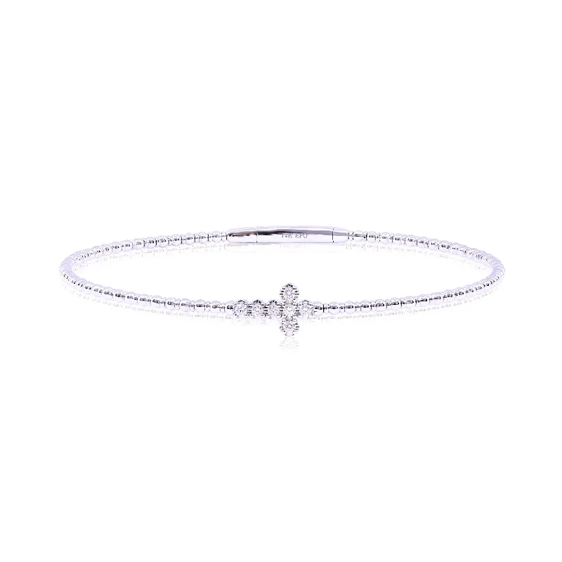 Best bangle bracelets with minimalist geometric designs for a contemporary, edgy look-14K WHITE GOLD DIAMOND CROSS FLEXIBLE BANGLE BRACELET - 0.13CTW