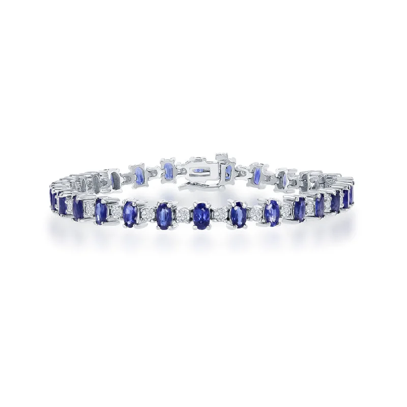 Best bangle bracelets with customizable charms for a personalized, unique piece-14K WHITE GOLD OVAL SAPPHIRE DIAMOND BRACELET