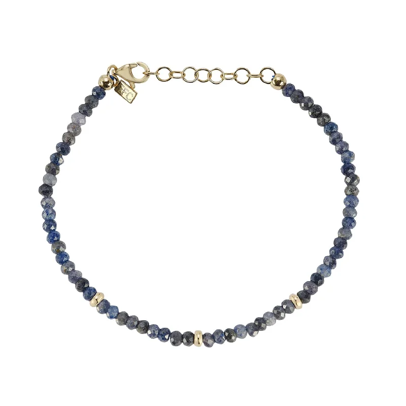 Bangle bracelets with polished marble inlays for a chic and trendy appearance-Blue Sapphire Birthstone Bead Bracelet